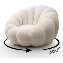 lookway Drehsessel FLUFFY Textil 95 x 60 x 95 cm Beige mit Fußhocker