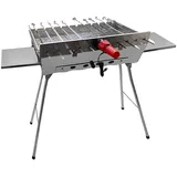 Mangal Khan Edelstahl Schaschlik Grill mit 11er Drehspieß USB-Motor 11 Spieße