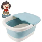 Delaman Zusammenklappbares Fußbadebecken, Kunststoff-Fußbadewanne mit Griffen, Massage-Akupunkturpunkt für Kinder, Frauen, Pediküre, Entspannung, Wellness(Blau)