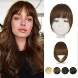 BARSDAR Clip-in-Pony, 100% Echthaar, Pony-Extensions für Frauen, französisches dickes braunes Haar, Pony, Clip-in-Fransen, Echthaar, natürliche Farbe, waschbar, goldfarbenes Kastanienbraun