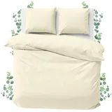 JACOBSON Bettwäsche 240x220 Set - 100% Baumwolle Bettbezug 240x220 cm + 2 Kissenbezüge 80x80 cm, Perkal Bettwäsche 3-teilig mit Reißverschluss (240x220cm, Natur, 3-teilig)