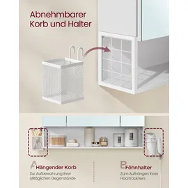 VASAGLE Badschrank mit Steckdosen, und 3 Türen, wolkenweiß
