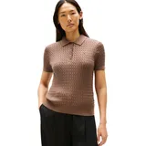Tommy Hilfiger Damen Poloshirt Kurzarm Cable Sweater mit Knopfleiste, Braun (Hot Coco), S