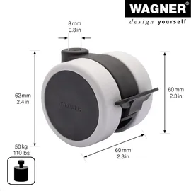 Wagner Möbel-Doppelrolle Soft mit Feststeller Tragkraft 50 kg Ø 6 cm Schwarz