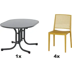 SIENA GARDEN Urban Lights Set 5teilig Square Stuhl gastrotauglich mustard mit Tisch Paco 140x90