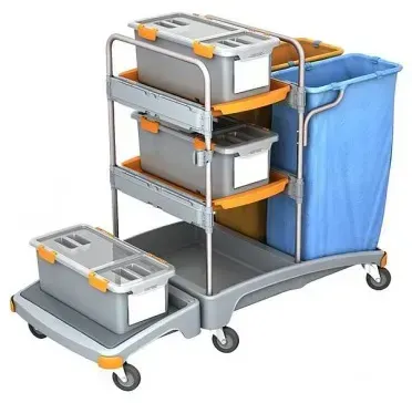 AquaSplast Systemwagen II - 3 mit 2 Schalen, 3 Moppboxen und 2 Abfallsackhaltern