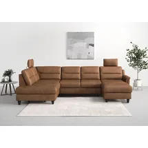 sit&more Wohnlandschaft SIT & MORE "Farö U-Form", braun (cognac), B:325cm H:90cm T:187cm, Sofas, Wohnlandschaft, inklusive Federkern, wahlweise mit Bettfunktion und Bettkasten