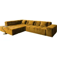 KAWOLA Sofa NEVADA Ecksofa Velvet curry Recamiere links mit motorischem Sitzvorzug