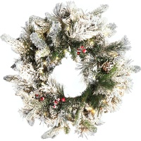 Beliani Weihnachtskranz weiß mit LED-Beleuchtung Schnee bedeckt ⌀ 55 cm WHITEHORN