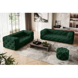 3-Sitzer PLACES OF STYLE "FOLLINA", grün (dunkelgrün), B:226cm H:71cm T:100cm, 100% Polyester, Sofas, 3-Sitzer Sofa mit klassischer Chesterfield-Knopfheftung