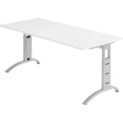 bümö manuell höhenverstellbarer Schreibtisch 180x80 cm in weiß - PC Tisch höhenverstellbar & groß, höhenverstellbarer Tisch Büro, großer