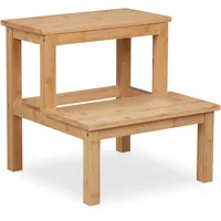 Relaxdays Tritthocker, 2 Stufen, Bambus, max. 100 kg, Kinder & Haushalt, HBT: 40 x 40 x 40,5 cm, Trittschemel, Natur