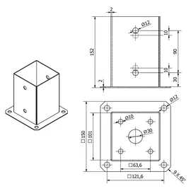 SOTech Bodenanker zum Aufschrauben 100 x 152 mm Stahl