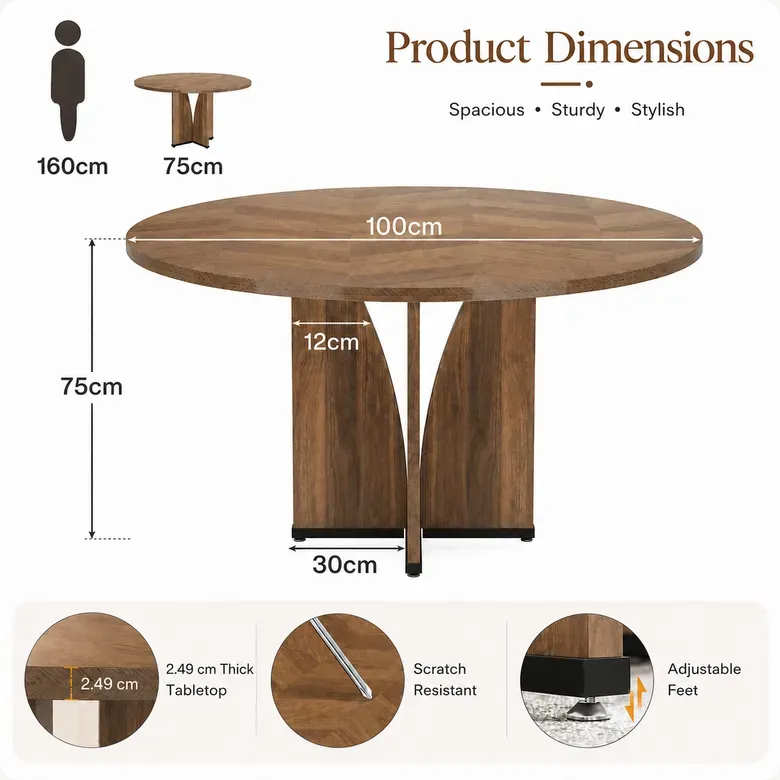 LANTINE runder Konferenztisch 99 cm für 4 Personen, Besprechungstisch aus Holz für Schulung & Seminar, Moderner kleiner Bürotisch für Verhandlungen, Mehrzweck-Geschäftstisch für Konferenzräume (Braun)