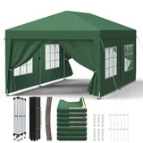 Faltpavillon 3x6 mit Seitenwänden, Pop-Up Partyzelt, Pavillon Wasserdicht-UV Schutz 50+, Stabil, Outdoor Faltbare Gartenpavillon, Zelt für Gartenparty mit Dach, Pavillon für Strand & Camping, Grün