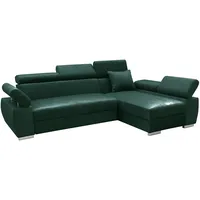 MEBLE-LUX - Ecksofa OTTO, Eckcouch mit Schlaffunktion, Federkern, Verstellbare Kopfstützen, Einfacher Klappmechanismus, Bettfunktion, Zusätzlicher Stauraum, Plüsch Grün, Rechts