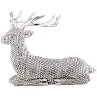 Große Liegende Silber Deko Rentier Figur & Geweih - Weihnachten Wildfigur 18 cm