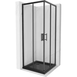 Mexen Rio quadratische Duschkabine 80 x 80 cm, Transparent, Schwarz + Duschwanne Schwarz - 860-080-080-70-00-4070B