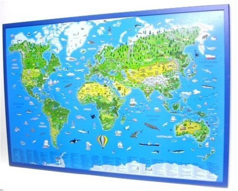 Illustrierte Weltkarte, Auf Kork-Pinnwand, Karte (im Sinne von Landkarte)