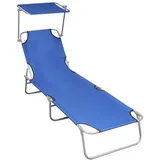 vidaXL Klappliege mit Sonnenschutz Sonnenliege Gartenliege Strandliege Campingliege Liegestuhl Freizeitliege Liege Gartenmöbel Blau Aluminium