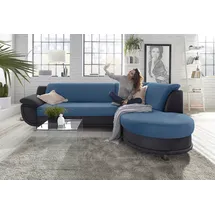 TRENDMANUFAKTUR Ecksofa "Rondo 3, zeitlos & bequem, Materialmix, L-Form, Breite 265cm", schwarz (schwarz, petrol), B:265cm H:85cm T:190cm, Kunstleder SOFTLUX / Struktur (77% Polyester; 23% Polyacryl);Luxus-Microfaser ALCAZAR (100% Polyester) / Feinstruktur (100% 