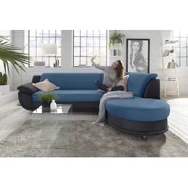 TRENDMANUFAKTUR Ecksofa "Rondo 3, zeitlos & bequem, Materialmix, L-Form, Breite 265cm", schwarz (schwarz, petrol), B:265cm H:85cm T:190cm, Kunstleder SOFTLUX / Struktur (77% Polyester; 23% Polyacryl);Luxus-Microfaser ALCAZAR (100% Polyester) / Feinstruktur (100% 