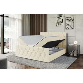 altdecor Boxspringbett mit Matratze Topper, Polsterbett mit Bettkasten VELANTO | Beige Monolith | 140x200