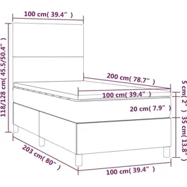 vidaXL Boxspringbett 100 x 200 cm Dunkelgrau