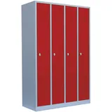 Lüllmann 4er Spind Garderobenschrank Spindschrank grau/rot Kleiderspind 510144