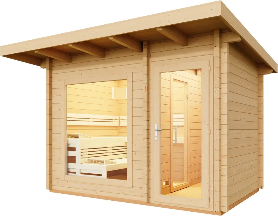 Infraworld Gartensauna Terra 2B - 70 mm mit Saunafenster 144 x 162 cm