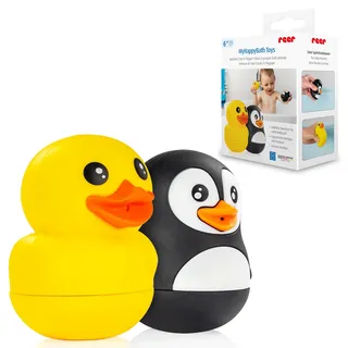 Reer MyHappyBath Ente & Pinguin | Badespielzeug Schwarz, Weiß, Gelb