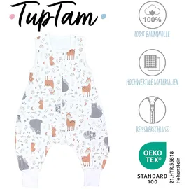 TupTam Sommerschlafsack Baby mit Beinen Leichter Schlafsack Baby Sommer 0.5 TOG, OEKO-TEX, Farbe: Reh hase bär waschbär grau beige Größe: 104-110