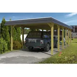 SKANHOLZ Spreewald Walmdach Carport aus Nadelholz 3,96 x 8,93 m schwarze Blende