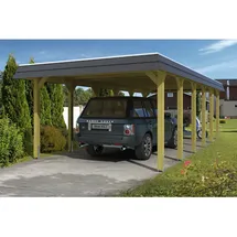 SKANHOLZ Spreewald Walmdach Carport aus Nadelholz 3,96 x 8,93 m schwarze Blende