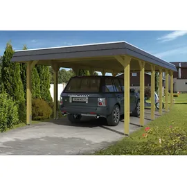 SKANHOLZ Spreewald Walmdach Carport aus Nadelholz 3,96 x 8,93 m schwarze Blende
