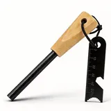 Feuerstahl mit Handmade Griff Outdoor Survival Set - Feuerstein Schaber mit Skala, Wasserfester Magnesium-Feuerstarter, Feuerstab für Lagerfeuer, Bushcraft, Trekking, Camping Ausrüstung/Wandern