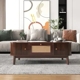 stilvora Couchtisch Rattan Natur MDF 110 x 38,5 x 55 cm