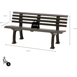 PROREGAL Gartenbank Antigua | 3-Sitzer | Braun | HxBxT 74x150x54cm | UV-beständiger Kunststoff | Parkbank Sitzbank Gartenbänke Balkon Terrasse