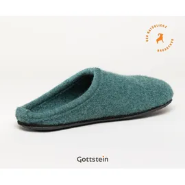Gottstein Alpine Light Pantoffeln Aus reiner Schurwolle, Weiche Borte aus feinem Strick, Sohle mit wasserdichter Latexbeschichtung - Damen & Herren Pantoffel 100% Bluegreenmele, 44