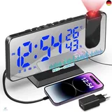 TAKRINK Projektionswecker Radiowecker mit USB-Anschluss Wecker Digital mit Projektion Dual-Alarm 12 / 24H LED-Anzeige 180° Projektor 4 Stufen Bildschirmhelligkeit