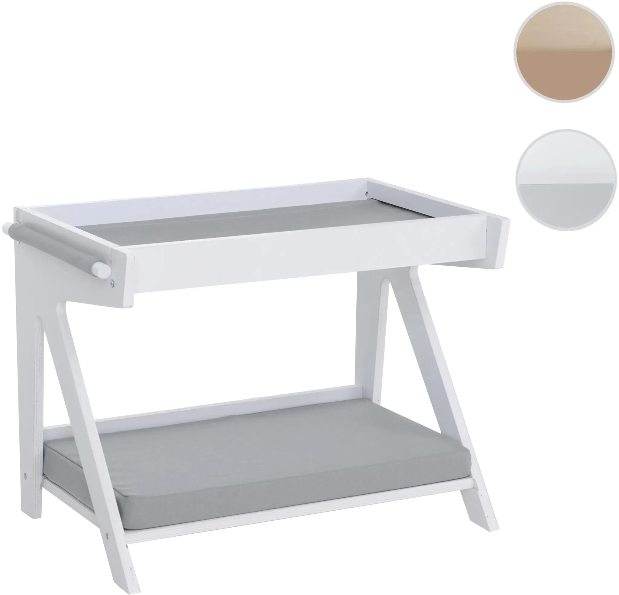 Tierbett HWC-Q63, für Haustiere Tierhaus Katzen-/Hundebett Haustierliege, Holz FSC® 45x61x38cm ~ weiß, Kissen grau