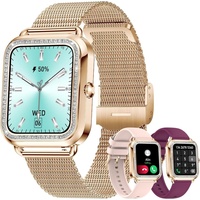 Smart Watch Damenuhr mit Telefonfunktion Fitness Tracker,Damen Smartwatch für Android iPhone,1.59" Smartwatch mit Blutdruck Herzfrequenz SpO2 Gold