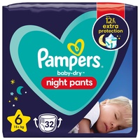Pampers Night Windeln Pants Größe 6 (15kg+) Baby-Dry, SINGLE PACK, Windelhöschen bieten zusätzlichen Schutz für die ganze Nacht, 32 Höschenwindeln