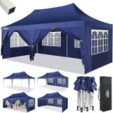 COBIZI Pavillon 3x6m, Faltpavillon 3x6 Wasserdicht Stabil mit 6 Seitenteilen Partyzelt Pop Up Camping Pavillon Gartenzelt Gartenpavillon für Garten Party Hochzeit UV-Schutz(3 mal 6m Dunkelblau)