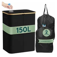 Lifewit Müllsackständer Pfandflaschen Sammelbehälter mit Bambusdeckel, Altglas und Flaschen. schwarz 150 l