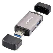 Renkforce RF-CR-480 Externer Speicherkartenleser USB-A, USB-C® Aluminium-Grau