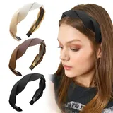 HUTRADE 3 Stück Mode Haarreifen für Damen und Mädchen, Breiter Geflochtener haarreif, Stoff Haarbänder mit Zähnen, 3cm Rutschfeste haarreif Accessoires, 3 Farben