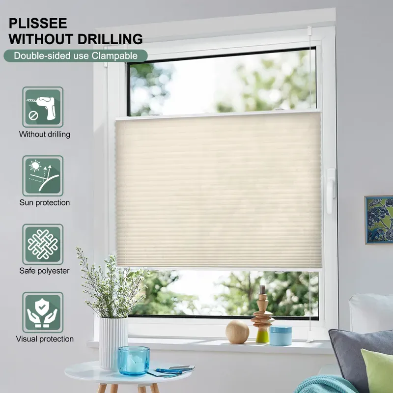 【3 € Rabatt ab 10 €】EcoHue Plissee, ohne Bohren, Klemmfix Faltrollo, Sichtschutz und Sonnenschutz, blickdicht, Easyfix, lichtdurchlässiges Rollo für Fenster und Türen, Anthrazit, Beige, B45 x H130 cm, 1 Stück