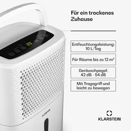Klarstein DryFy 10L Entfeuchter 10 L/Tag 12m2 80 m3/h Timer Wassertank mobil Weiß