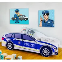 Autobett Kinderbett Jugendbett 80x160 | Polizei Polizeiauto Polizist Kinder Spielbett, ohne Matratze - Blau